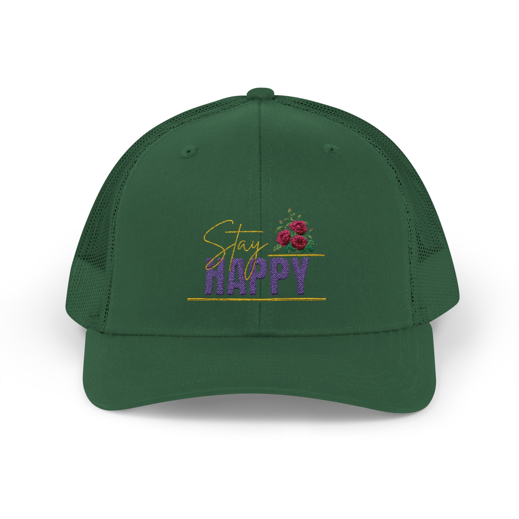 Trucker Cap — Be Happy Floral Embroidered Snapback