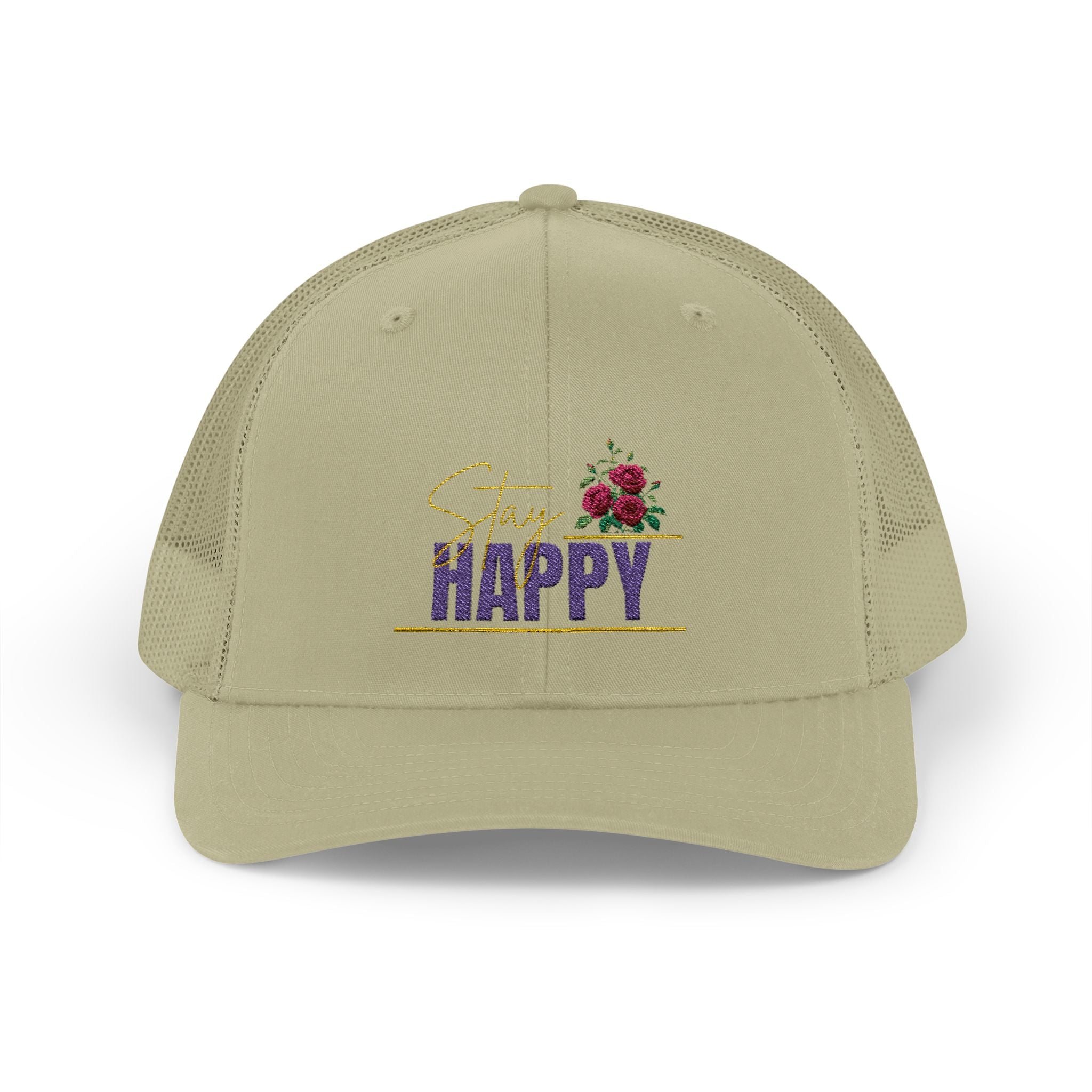Trucker Cap — Be Happy Floral Embroidered Snapback