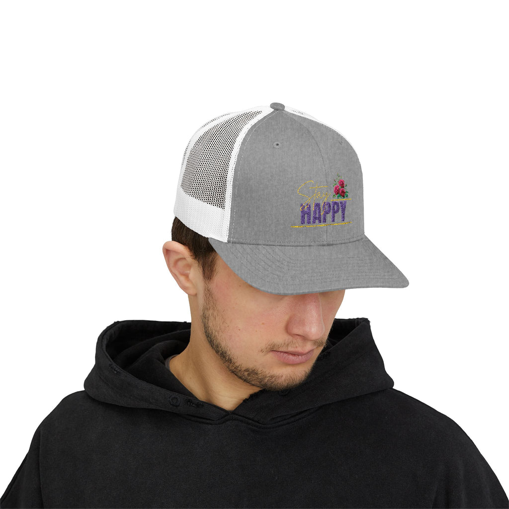 Trucker Cap — Be Happy Floral Embroidered Snapback