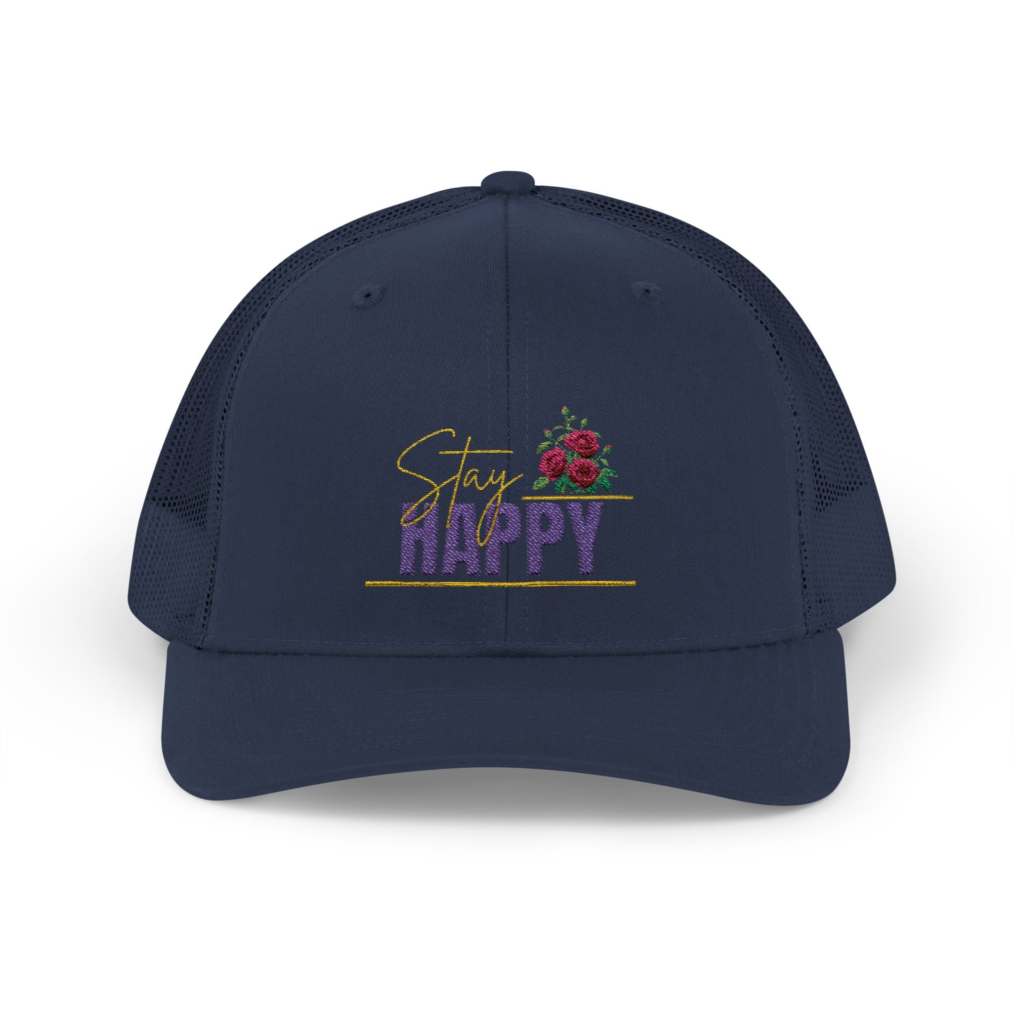 Trucker Cap — Be Happy Floral Embroidered Snapback