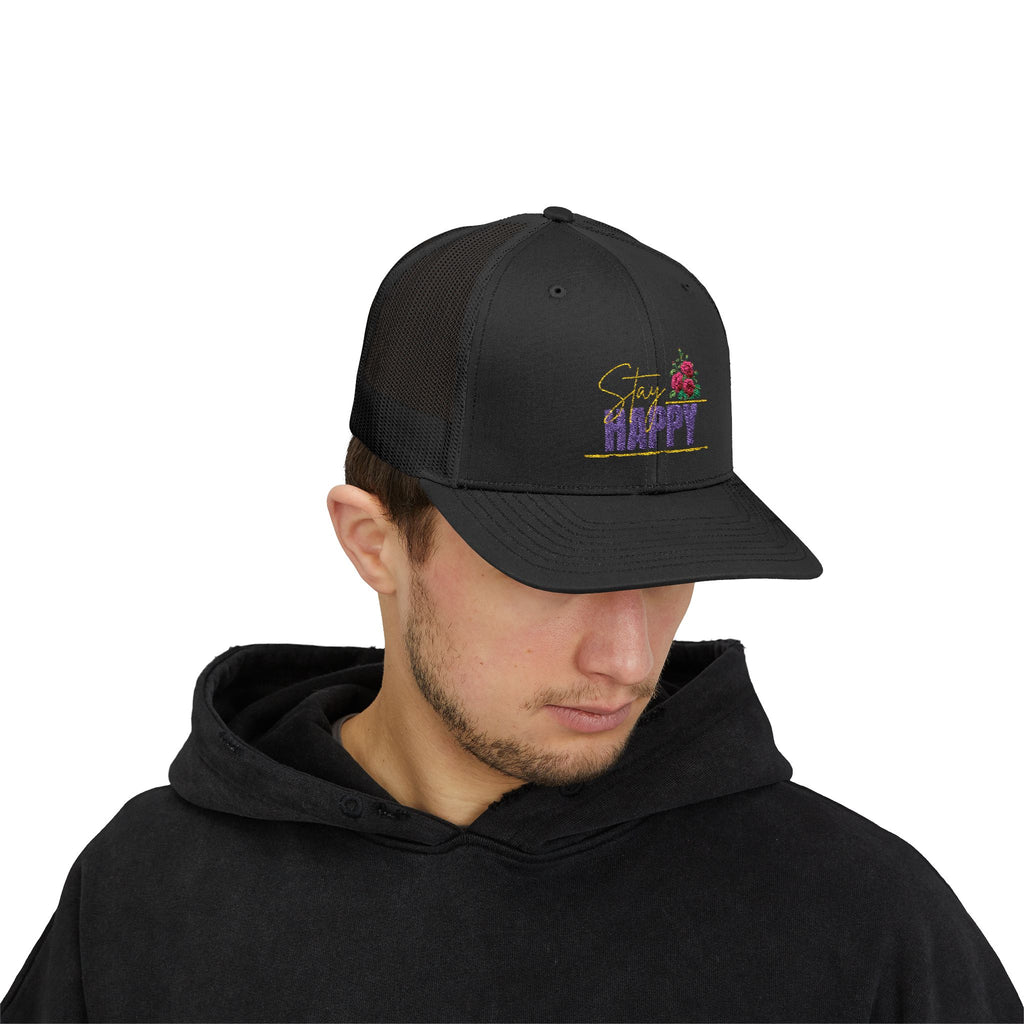 Trucker Cap — Be Happy Floral Embroidered Snapback