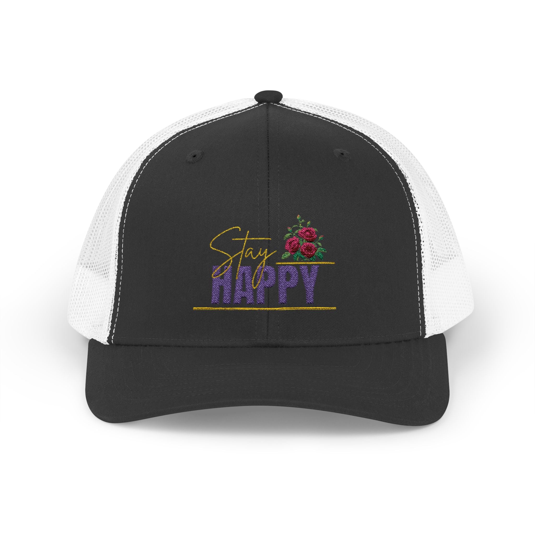 Trucker Cap — Be Happy Floral Embroidered Snapback