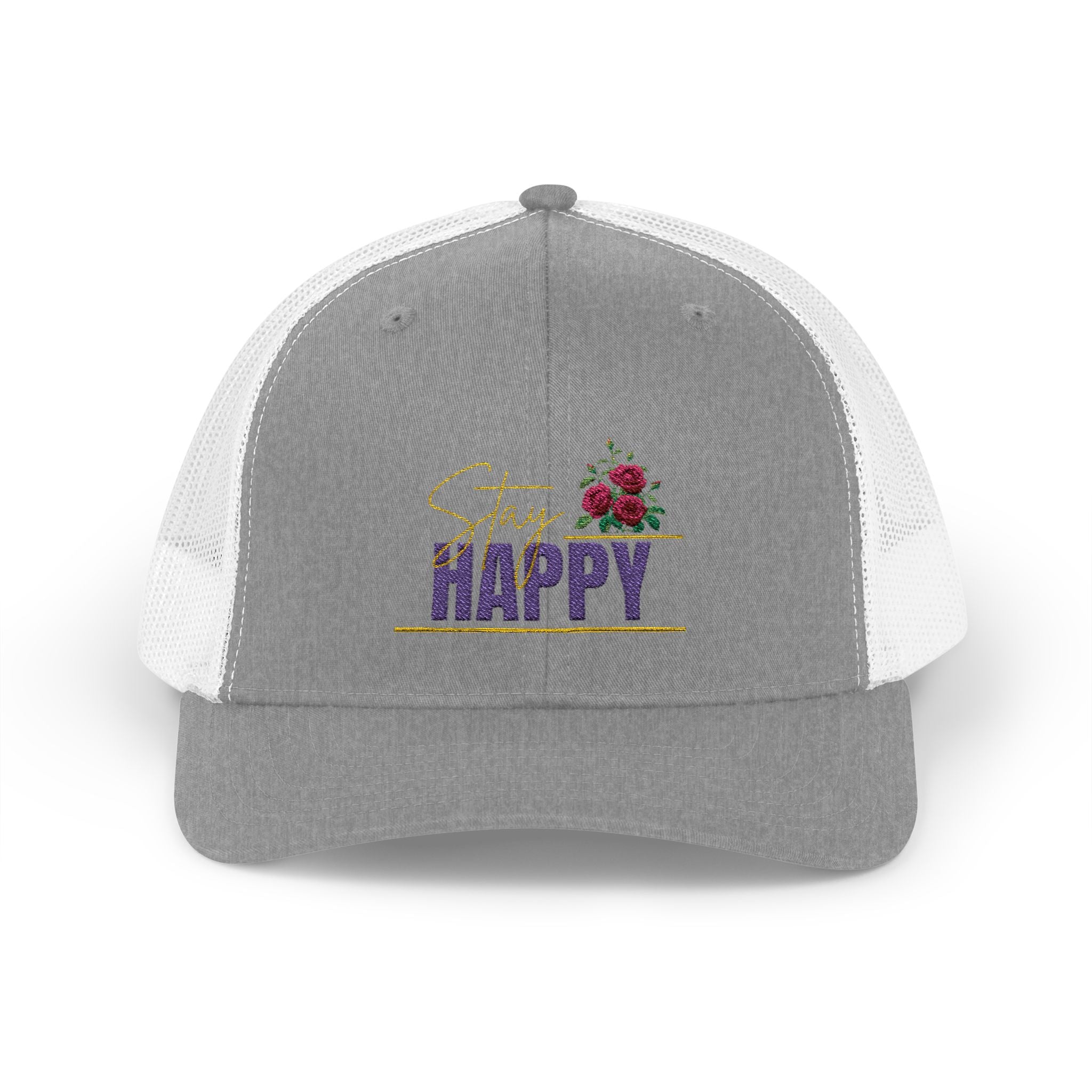 Trucker Cap — Be Happy Floral Embroidered Snapback