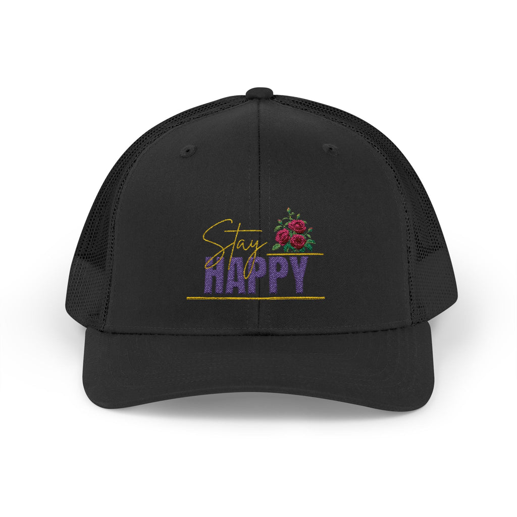 Trucker Cap — Be Happy Floral Embroidered Snapback